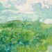 An acrylic painting of a green field and a blue sky; 7 tips for discovering your creativity