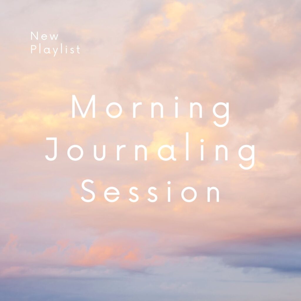 Pink cotton candy clouds in the sky with text that reads "New Playlist" in top left corner and "Morning Journal Session" in the center. Introducing Xulon Press Spotify Playlists.